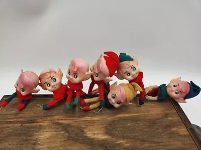 Lot Of 7 Vintage Thin Knee Hugger Elf/Pixie Plastic Heads Made In Hong Kong • $54.99