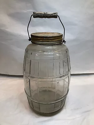 Vintage Pickle Jar - Glass Barrel Lid 14.5   X 8.5  Primitive LARGE • $49.95