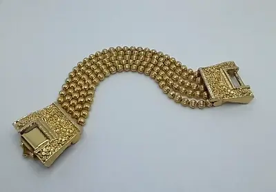 Vintage 5-Strand Gold Metal Beaded Bracelet Large Ornate Clasp Gold-tone 7  • $40