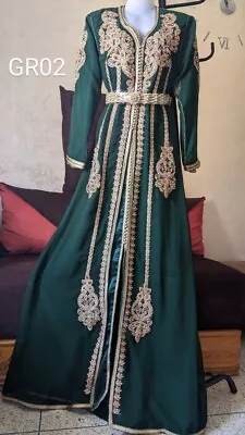 GR02_6 NEW  Moroccan Caftan Takchita Kaftan Dress Farasha Dubai Green Chiffon • $93.34