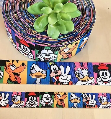 7/8 & 1.5  (1 YD) Disney's Sensational Six Grosgrain Ribbon Mickey Minnie Pluto • $1.35