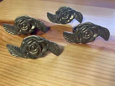 Vintage Set Of 4 Brass Rose Napkin Rings • $3.99