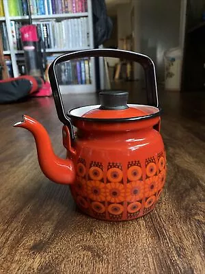 Vintage Red Daisy Enamel Finel Teapot Arabia Kaj Franck Mid Century Collectible • $70