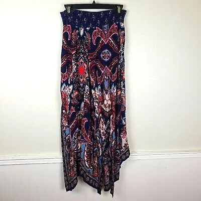 Women's Bila Boho Gypsy Festival Floral Blue Flowy Goddess Skirt Size Small • $35