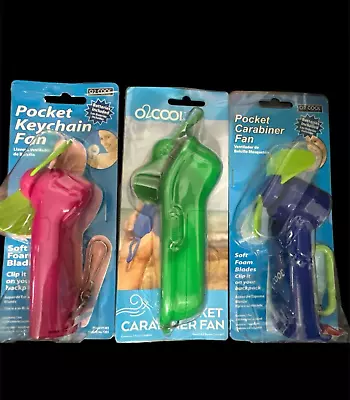 Lot Of 3 New O2 Cool Pocket Carabiner Battery Operated Hand Held Fans Batteries • $12.75