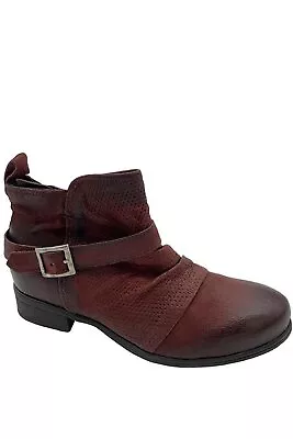 Miz Mooz Leather Ankle Boots With Buckle Suzy Merlot • $64.99