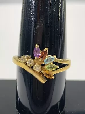 9ct 9K Yellow Gold Multi Colour Gemstone And Diamonds Ladies Cluster Ring. New • $260.96