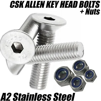 £3.24 • Buy M10 A2 Stainless Steel Machine Screws Countersunk Key Socket Bolts + Nyloc Nuts