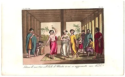 1825 Ferrario (Italy) Engraving~ Home ULIETEA Dance Music Society Islands TAHITI • $29