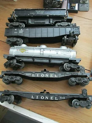 LOT Of 5 Vintage Lionel O Freight Cars-Tanker (2) AUTO FLAT CARS DUMP GONDOLA • $44.99