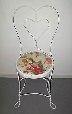 Twisted Wire Cafe Ice Cream Parlor Sweetheart Chair - White Floral Seat 35  Tall • $59.95