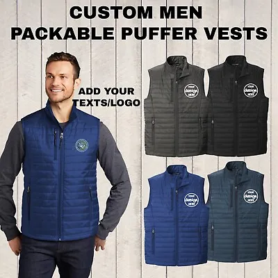 Ink Stitch Design Your Own Custom Logo Texts Stitching Men Puffer Vests • $45.99