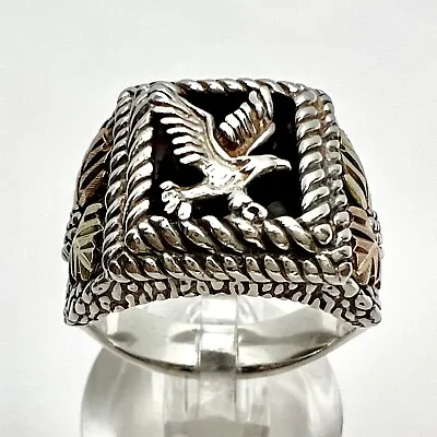 C Co Coleman 12K Black Hills Gold Sterling Silver Onyx Eagle Men's Ring Sz 9.75 • $119