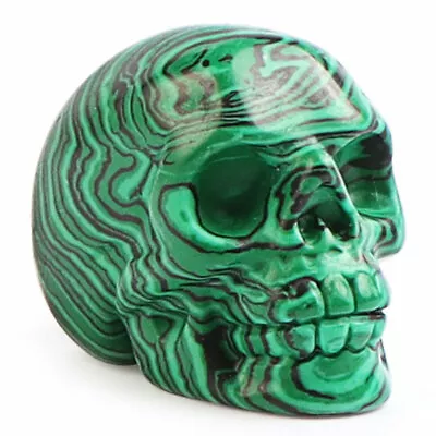 Natural Gemstone Malachite Quartz Crystal Skull Carved Healing Reiki Stone Decor • $10.92