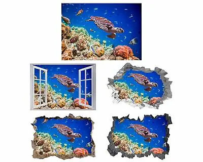 Colorful Sea Turtle Wall Decal - Underwater Effect Peel & Stick Mural For Liv... • £17.99