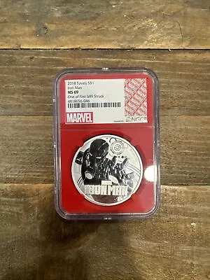 2018 Tuvalu Marvel Iron Man 1 Oz Silver Coin NGC MS69 One Of The First Struck • $120