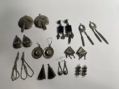 Southwest Sterling Silver Earring Lot For Repair 11 Pair Navajo Mexico 73 GRAMS • $20.50