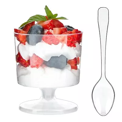 100 Pack 2 Oz Mini Dessert Cups With Spoons Disposable Appetizer Cups Mousse... • $38.10