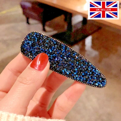 £4.99 • Buy Blue Rhinestone Diamante Snap Clip Hair Grips Slides Hair Accessories 7cm