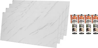 4x Carrara Marble Look Wall Cladding-Wall Panel For Bathroom Kitchen 4x+4 Glue • £28.90