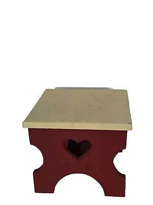 Vintage Handmade Wooden Heart Cut Outs Step Stool Red White 10  Kitchen Bathroom • $19.99