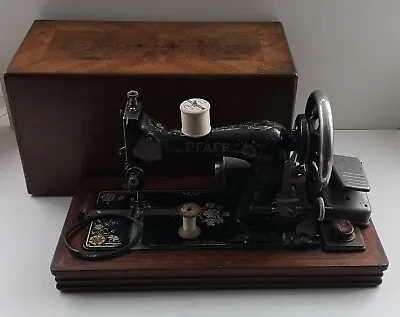 Antique Pfaff Sewing Machine Type R C1906 W/ Wooden Case & Motor • £114.26