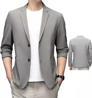 Men Lapel Collar Lightweight Suit Jacket Ice Silk Anti-Wrinkle Slim Blazer Coat • $19.40
