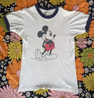 Vintage MICKEY MOUSE Tee Shirt 1960/70's SUPER SOFT Ringer Small • $39.99