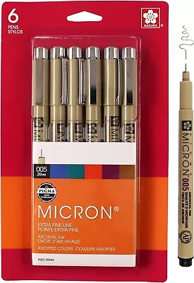 Micron Pens 005 .2mm 6/Pkg-Black Blue Green Red Purple & Brown 30064 • $18.20