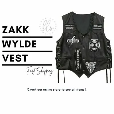 Zakk Wylde Black Label Society Genuine Leather Vest Jacket For Men  BLS Patches • $114.99