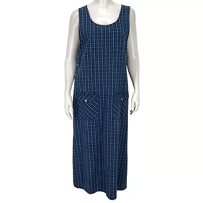 Vintage 90's Plaid Denim Dress Womens Medium Modest Minimalist Farmcore Long M • £38.59