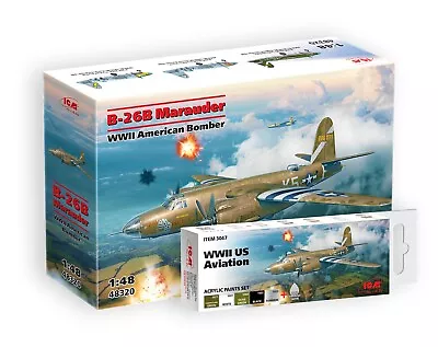 ICM 48320 - B-26B Marauder - 1:48 Aircraft Model Kit & Acrylic Paint Set • $99.99