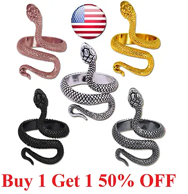 5 Colors  Stainless Steel Snake Adjustable Ring For Men Woman Punk Ship From SC • $7.95