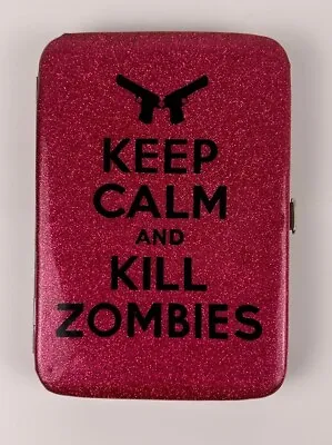 Hot Topic Keep Calm And Kill Zombies Pink Glitter Hard Case Wallet 3.5X5 • £10.01