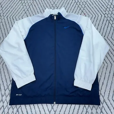 Nike Jacket Men Large Blue White Track Suit Coat Warm Up Windbreaker Dri Fit • $29.91