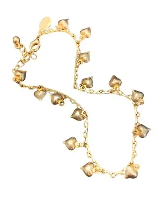 Vintage Panama Jack Dangling Puffy Hearts & Charm Ankle Bracelet 10” Golden • $15