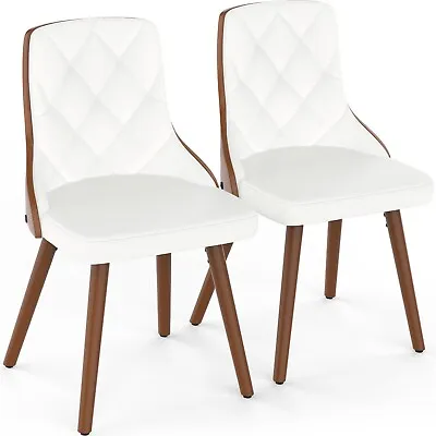 Dining Chairs Set Of 2 Mid Century Modern PU Leather Upholstered Kitchen White • $129.99