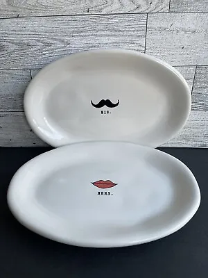 Rae Dunn HERS & HIS Oval Appetizer Plates-Artisan Collection By Magenta-Set Of 2 • $14.99