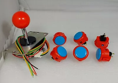$36.80 • Buy Japan Sanwa Mix Buttons Vermilion Blue X 6 & VER Joystick 8YT- Arcade Parts