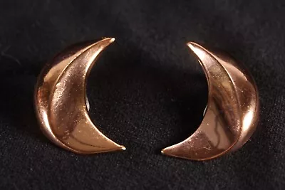 Renoir Signed Solid Copper Earrings Crescent Moon Shape Vintage Clip-On Jewelry • $24.94