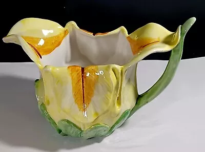 Vintage Yellow Iris Majorca Style  Pitcher Hand-Painted Italy 1970s • $17.40