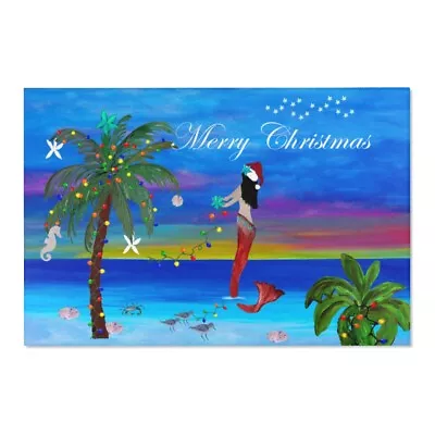 Christmas Mermaid  Palm Tree At The Beac Holiday Area Rugs  • $59