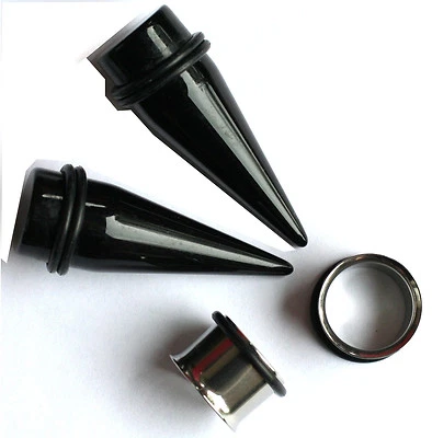 4pc Black Tapers Steel Tunnels Ear Gauges Plugs 00g 7/16 1/2 9/16 5/8 3/4 7/8 1 • $14.49