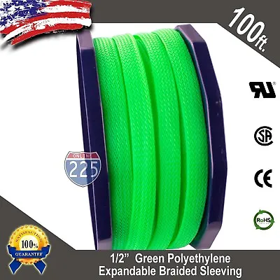 100 FT 1/2  Green Expandable Wire Cable Sleeving Sheathing Braided Loom Tubing • $22