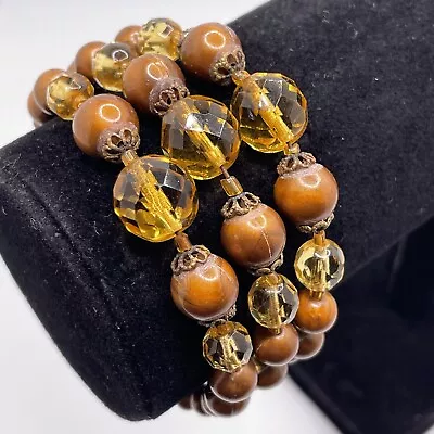 Beaded Bracelet Brown Round Bead Translucent Spiral Wrap Costume Jewelry 5-7  • $4.49