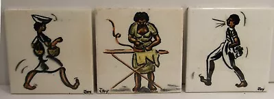 3 Vintage 1944 Hand Painted Black Americana Art Tiles Signed Jay Gallagher • $29.99