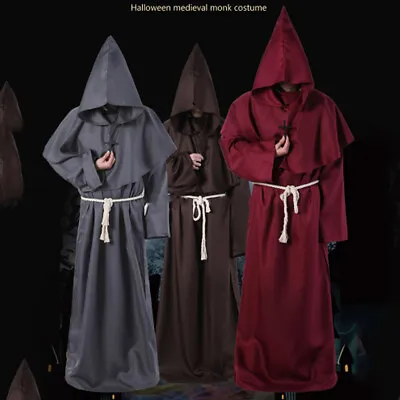 Adult Halloween Mens Monk Cosplay Robe Cloak Capes Friar Medieval Priest Costume • £7.25