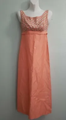 Vintage Nadine Formal Dress 60's Prom Coral Rhinestone Embellished Sz S/M • $37.80