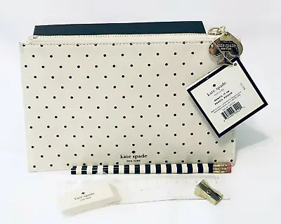 £23.84 • Buy Kate Spade Gold Polka Dots Pencil Pouch Tech Zipper Travel Case