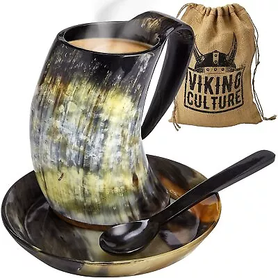 Viking Culture Coffee Horn Mug With Spoon Plate And Bag (3 Pc Set) • $48